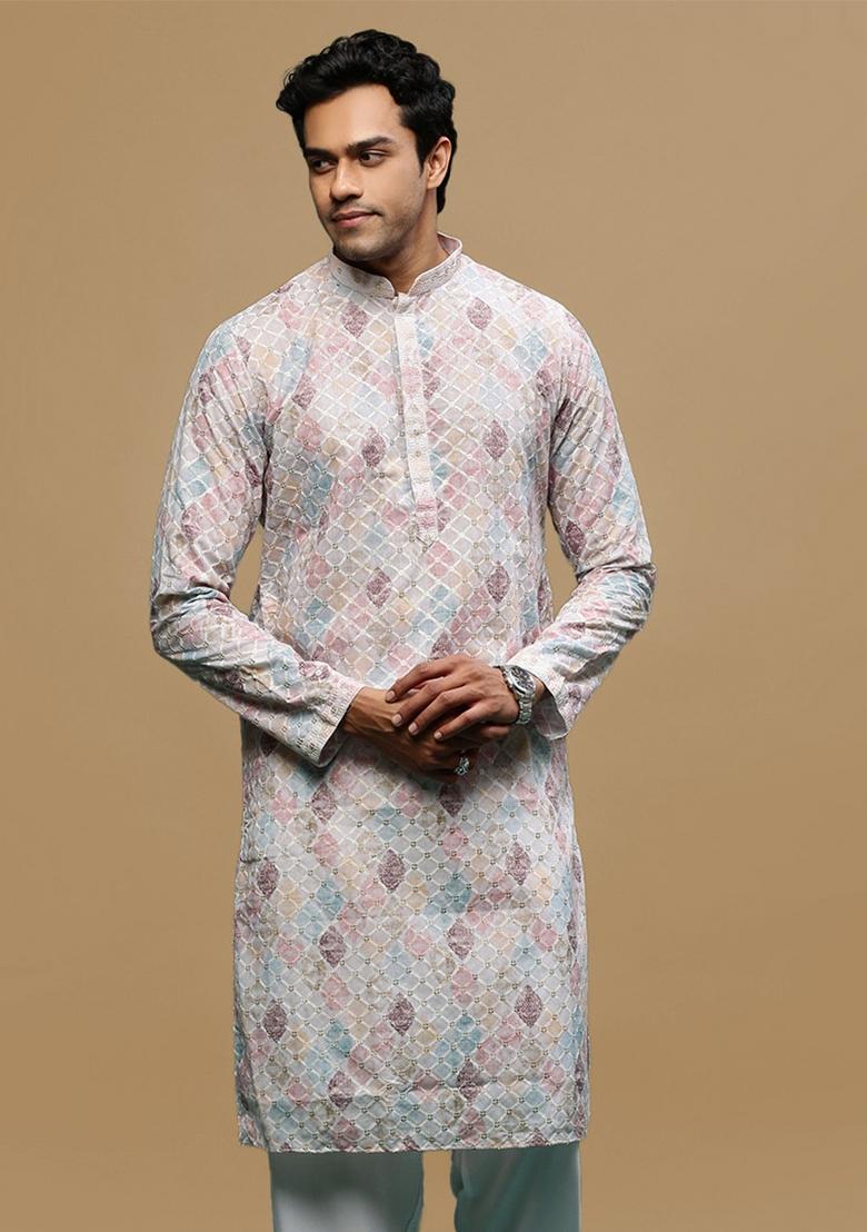 Pink Chikankari Cotton Kurta For Men