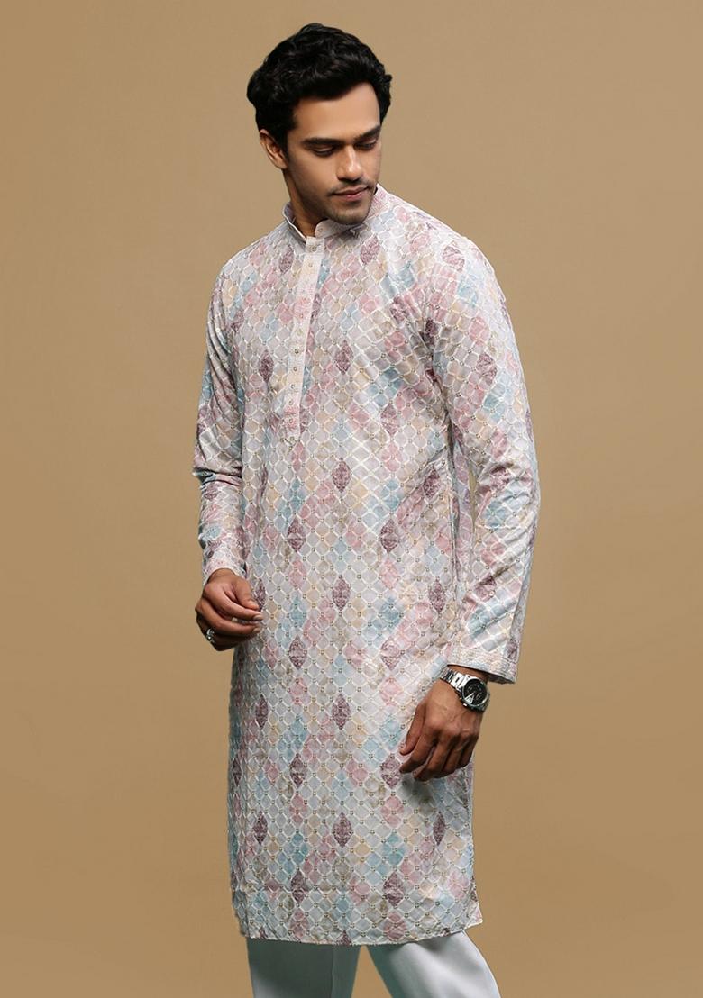Pink Chikankari Cotton Kurta For Men
