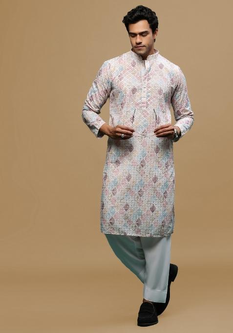 Pink Chikankari Cotton Kurta For Men