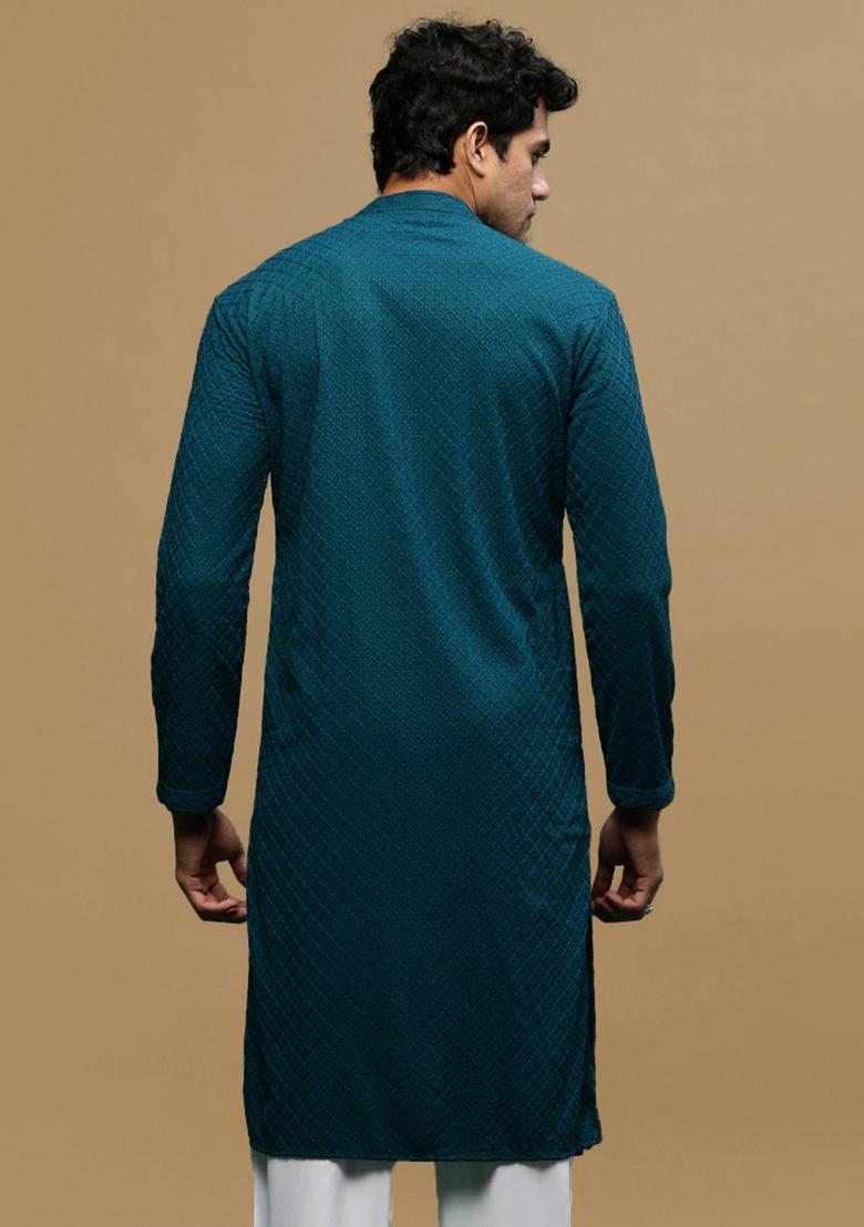 Green Chikankari Cotton Kurta For Men