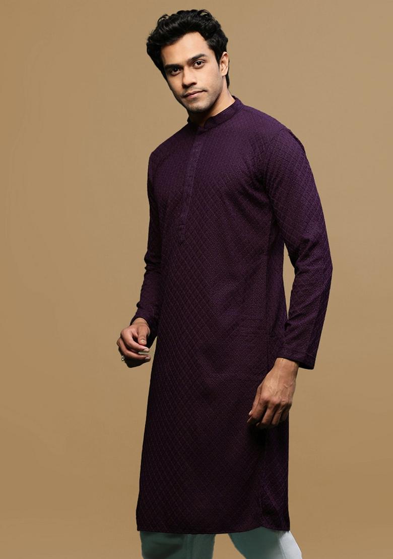 Purple Chikankari Cotton Kurta For Men
