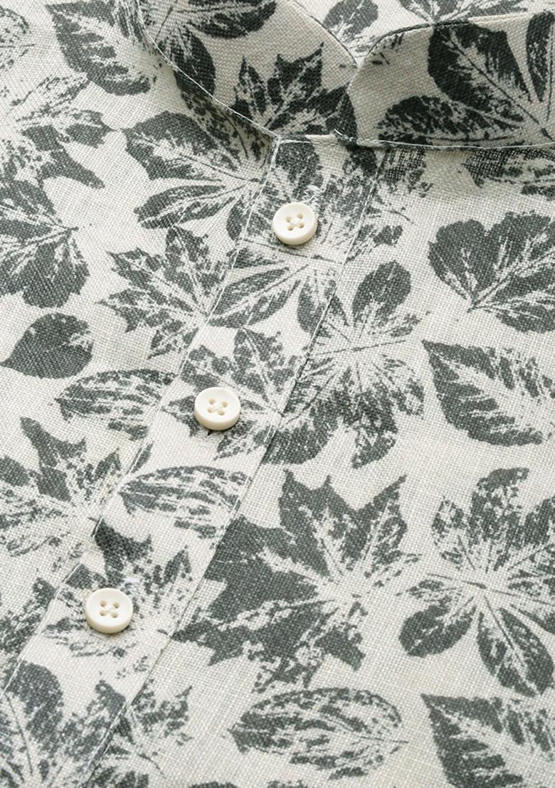 Green Printed Linen Cotton Kurta Sets For Men