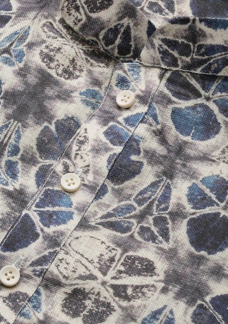 Grey Printed Linen Cotton Kurta Sets For Men