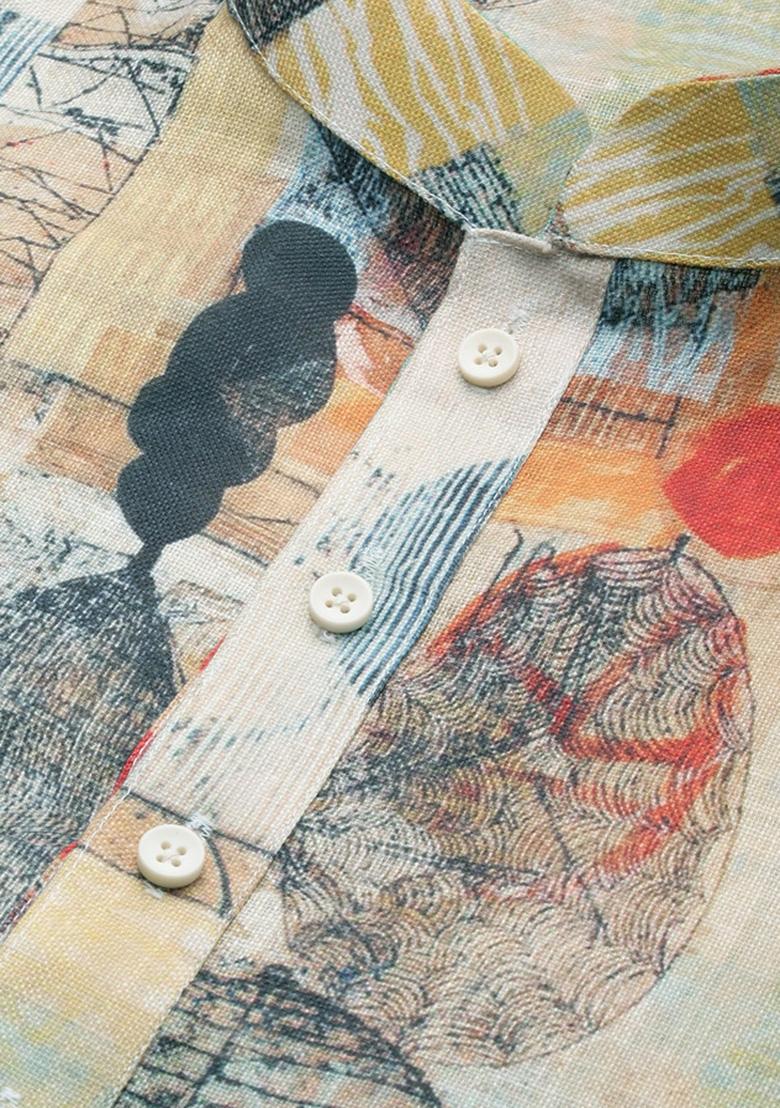 Yellow Printed Linen Cotton Kurta Sets For Men