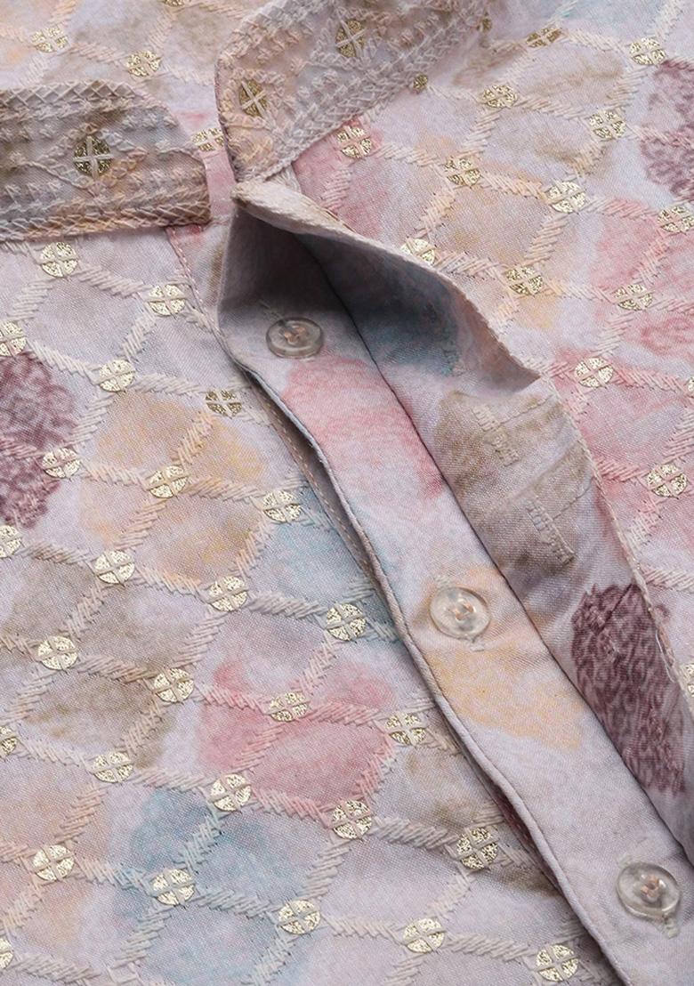 Pink Chikankari Cotton Kurta Sets For Men