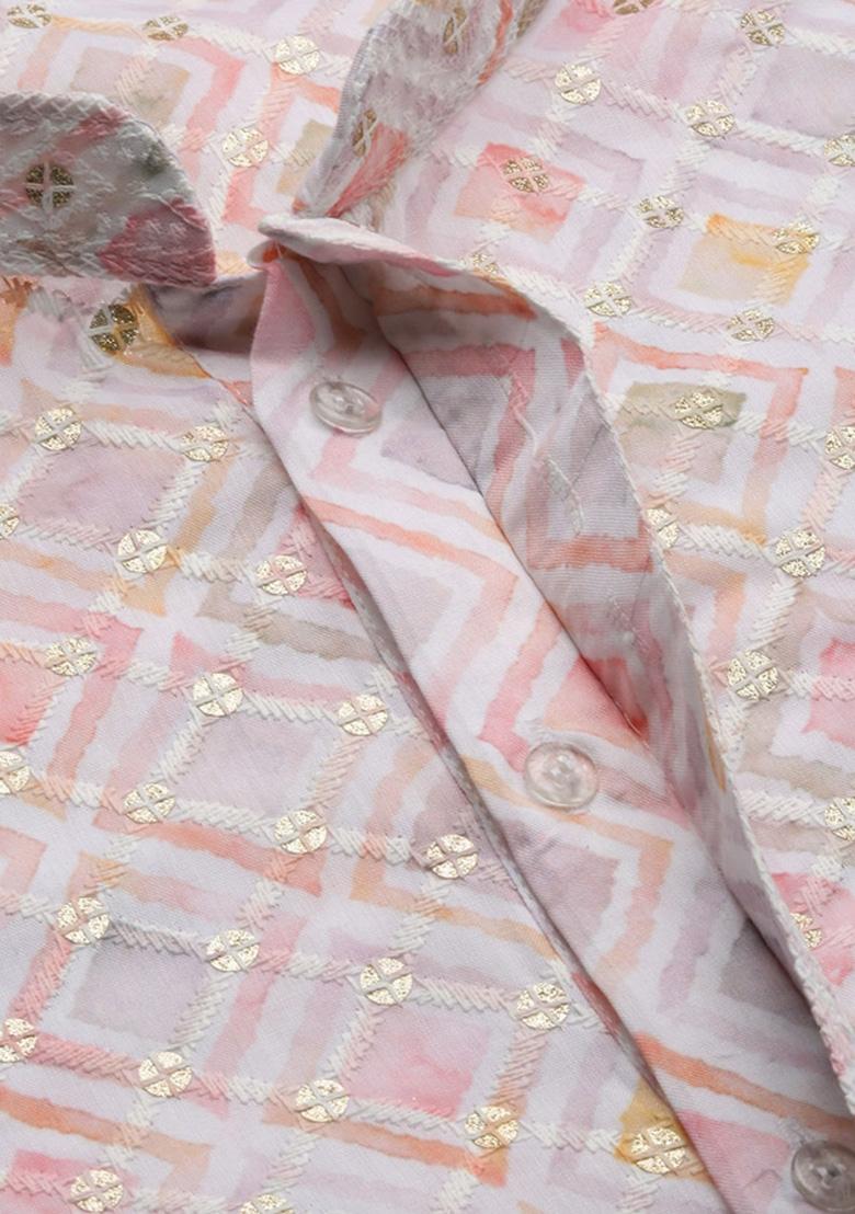 Pink Chikankari Cotton Kurta Sets For Men