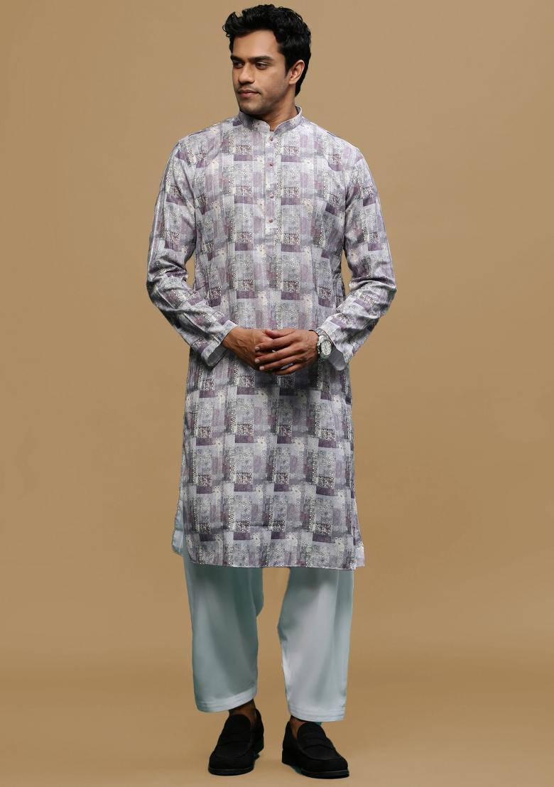Pink Printed Cotton Kurta Sets For Men