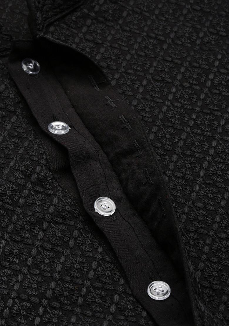 Black Chikankari Cotton Kurta Sets For Men