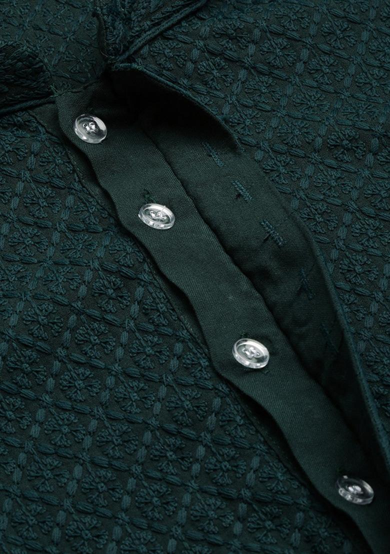 Green Chikankari Cotton Kurta Sets For Men