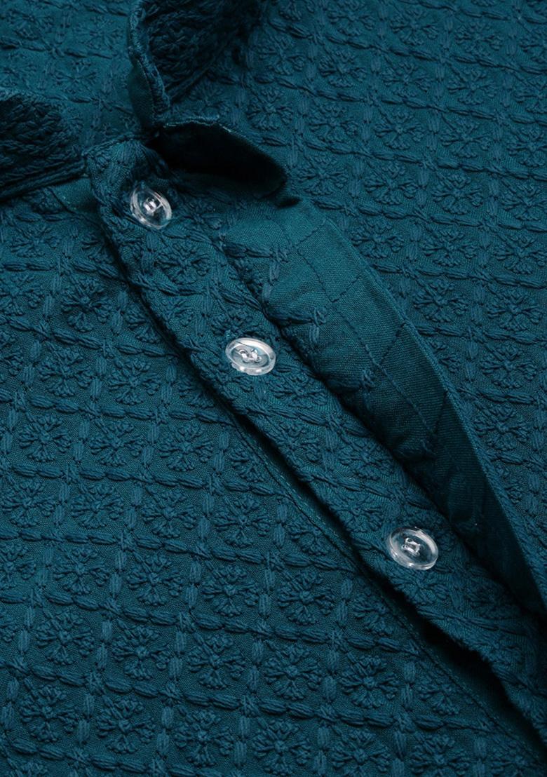 Green Chikankari Cotton Kurta Sets For Men