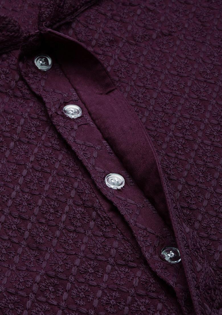 Purple Chikankari Cotton Kurta Sets For Men
