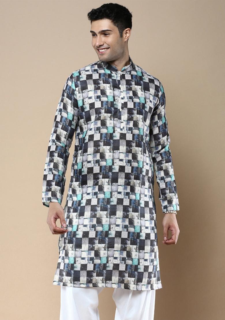 Multi Printed Linen Cotton Kurta For Men