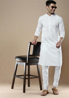 White Solid Cotton Kurta For Men