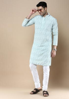 Green Solid Cotton Kurta For Men