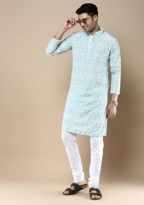 Green Solid Cotton Kurta For Men