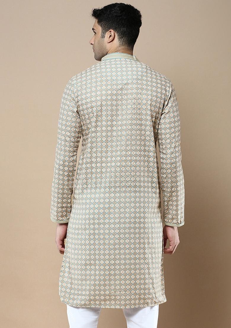 Brown Printed Cotton Kurta For Men
