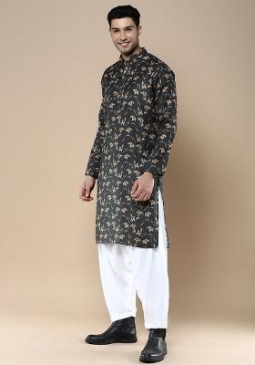 Brown Printed Linen Cotton Kurta Sets For Men