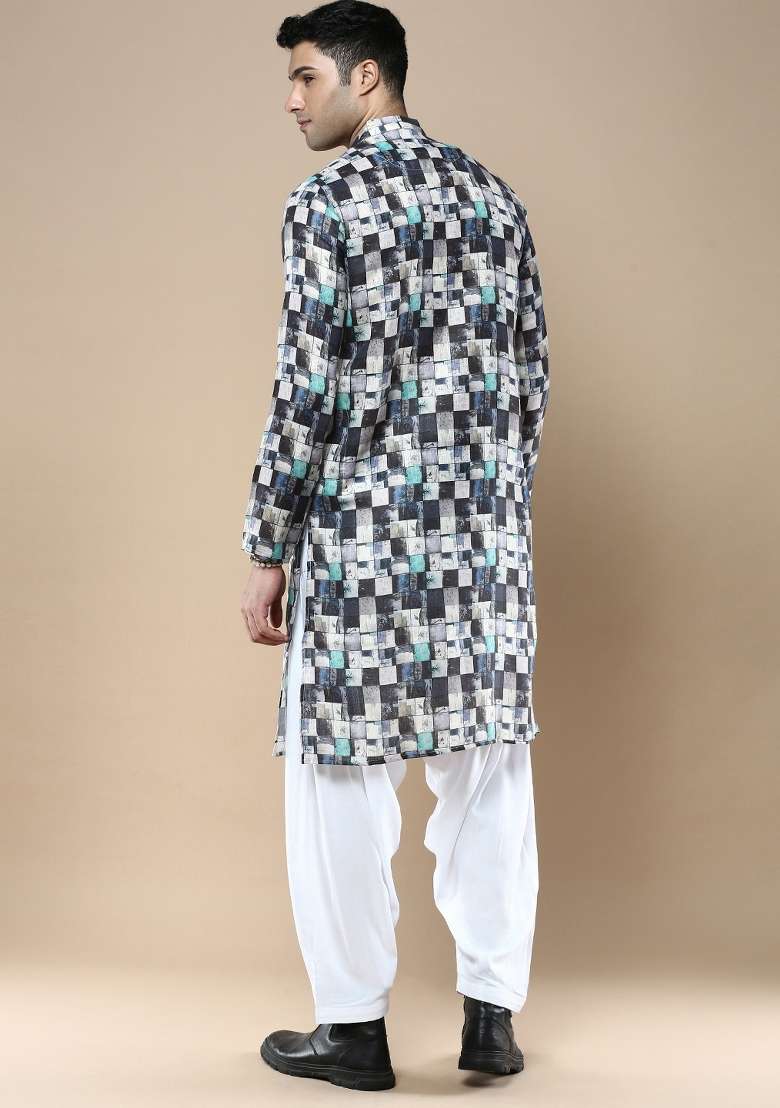 Multi Printed Linen Cotton Kurta Sets For Men - Indya