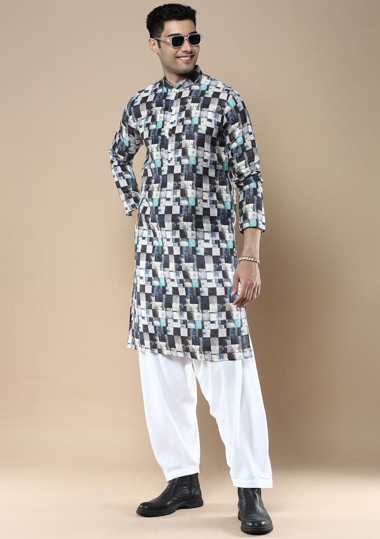 Multi Printed Linen Cotton Kurta Sets For Men