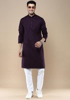 Purple Woven Cotton Blend Kurta Sets For Men