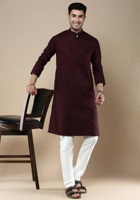 Purple Woven Cotton Blend Kurta Sets For Men
