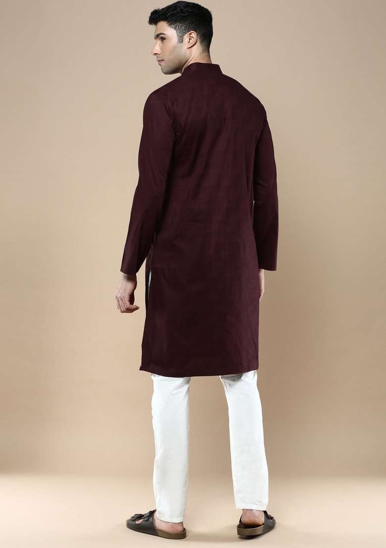 Purple Woven Cotton Blend Kurta Sets For Men - Indya