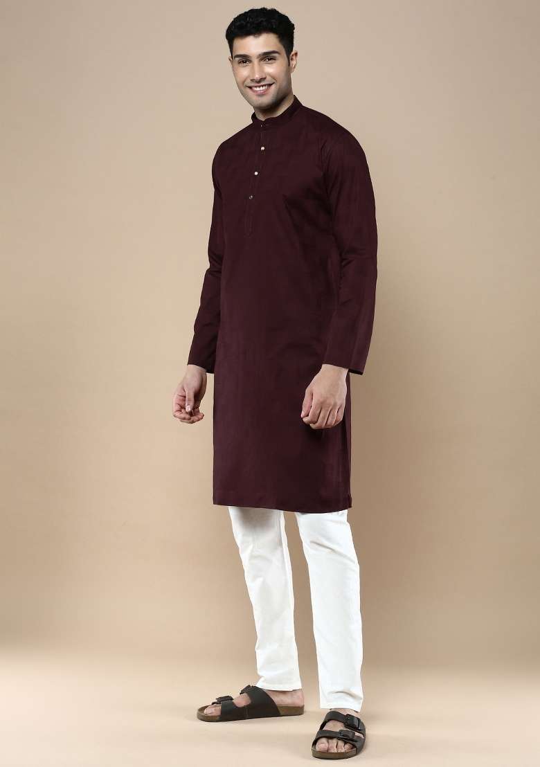 Purple Woven Cotton Blend Kurta Sets For Men - Indya