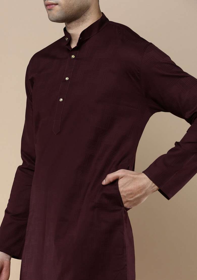 Purple Woven Cotton Blend Kurta Sets For Men - Indya