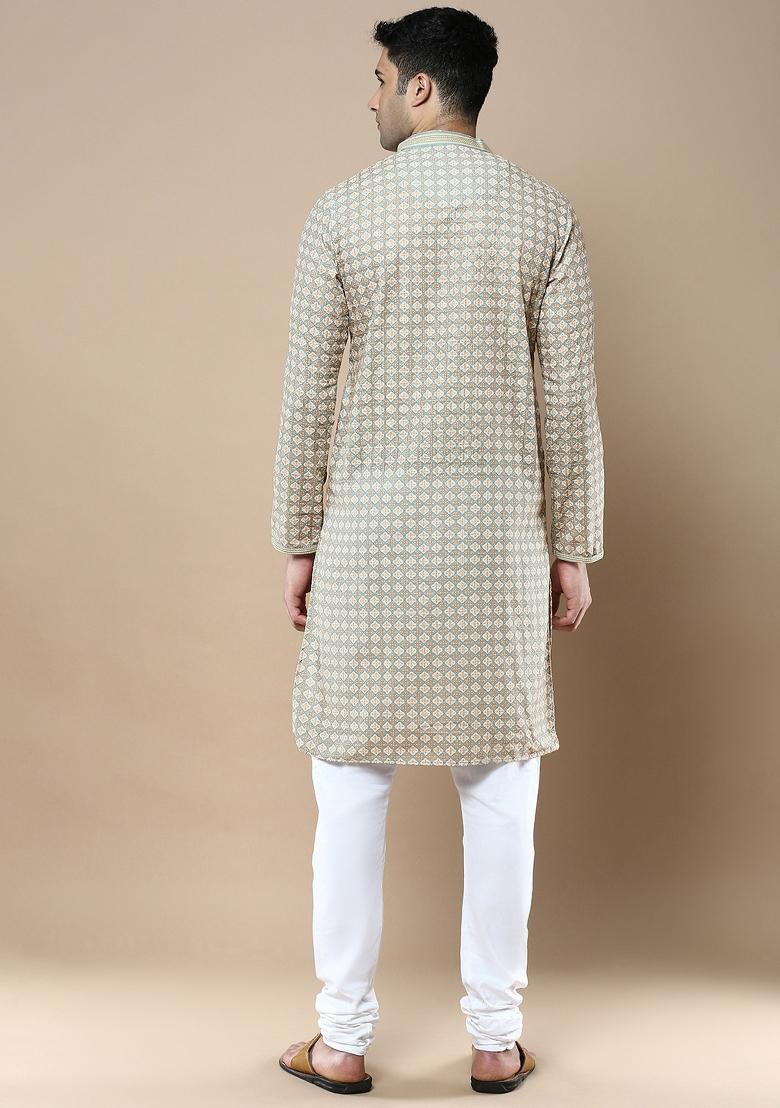 Brown Printed Cotton Kurta Sets For Men