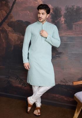 Light Green Chikankari Cotton Kurta For Men