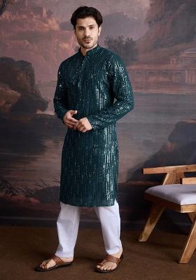 Firozi Chikankari Cotton Kurta For Men