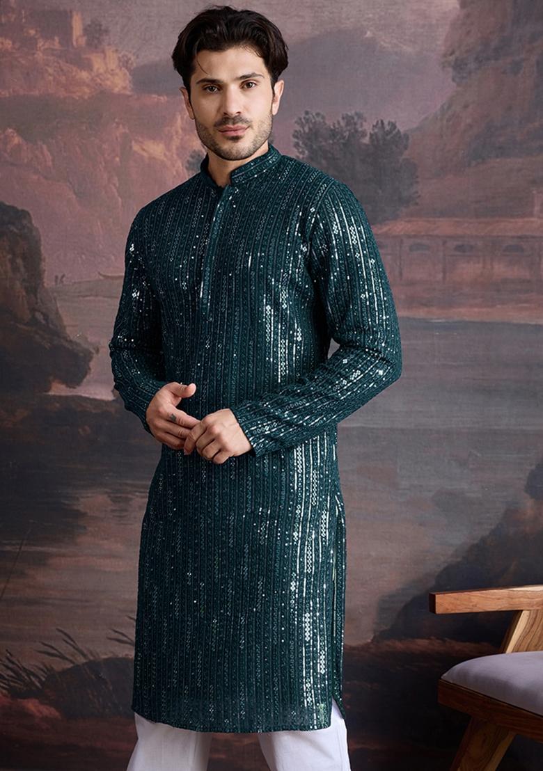 Firozi Chikankari Cotton Kurta For Men