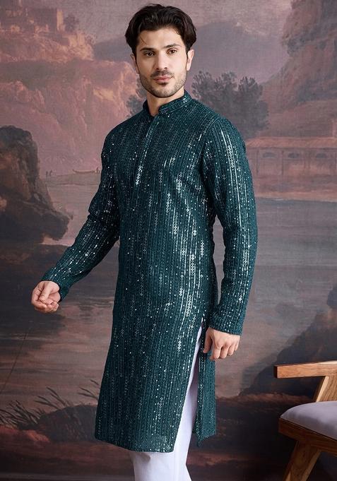 Firozi Chikankari Cotton Kurta For Men