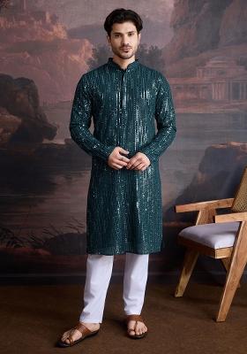 Firozi Chikankari Cotton Kurta Sets For Men