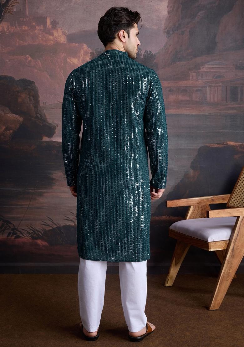 Firozi Chikankari Cotton Kurta Sets For Men