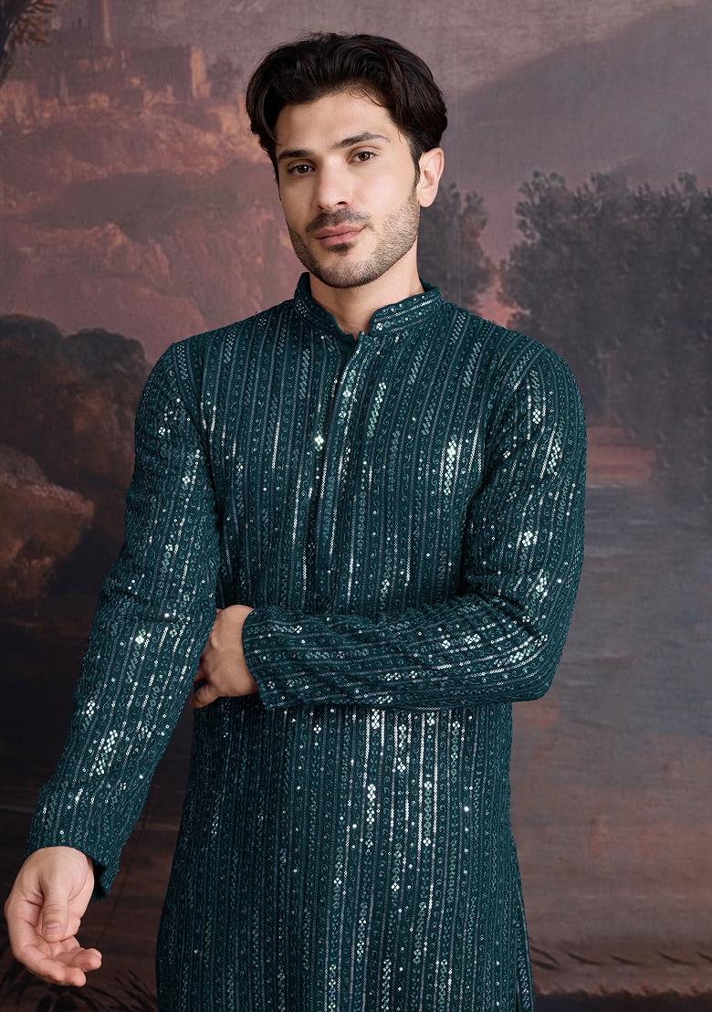 Firozi Chikankari Cotton Kurta Sets For Men