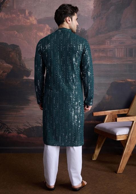 Firozi Chikankari Cotton Kurta Sets For Men