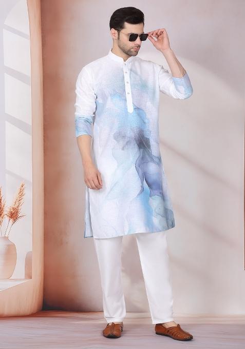 Blue Abstract Cotton Kurta For Men — view on Indya