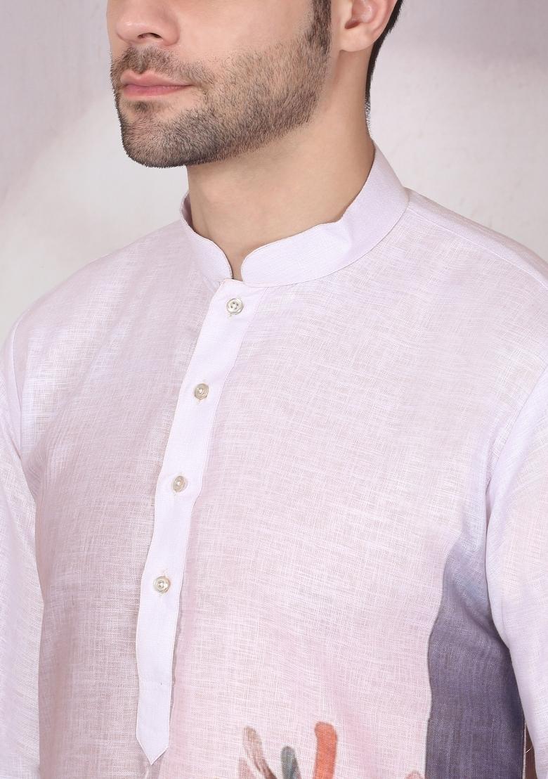 Mauve Floral Cotton Kurta For Men