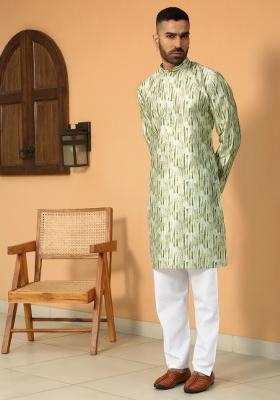 Green Tie Dye Silk Blend Kurta For Men