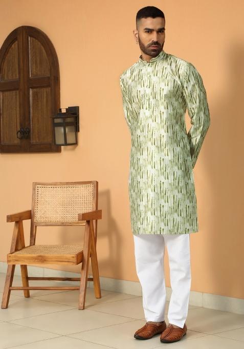Green Tie Dye Silk Blend Kurta For Men