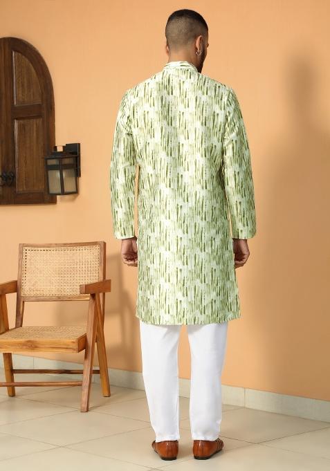 Green Tie Dye Silk Blend Kurta For Men