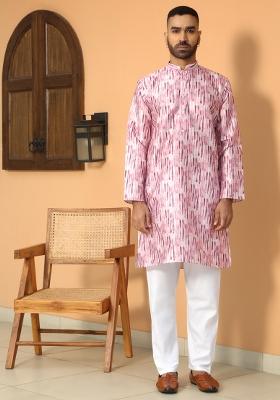 Pink Tie Dye Silk Blend Kurta For Men