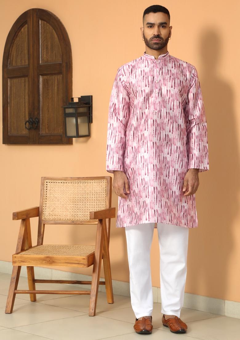 Pink Tie Dye Silk Blend Kurta For Men