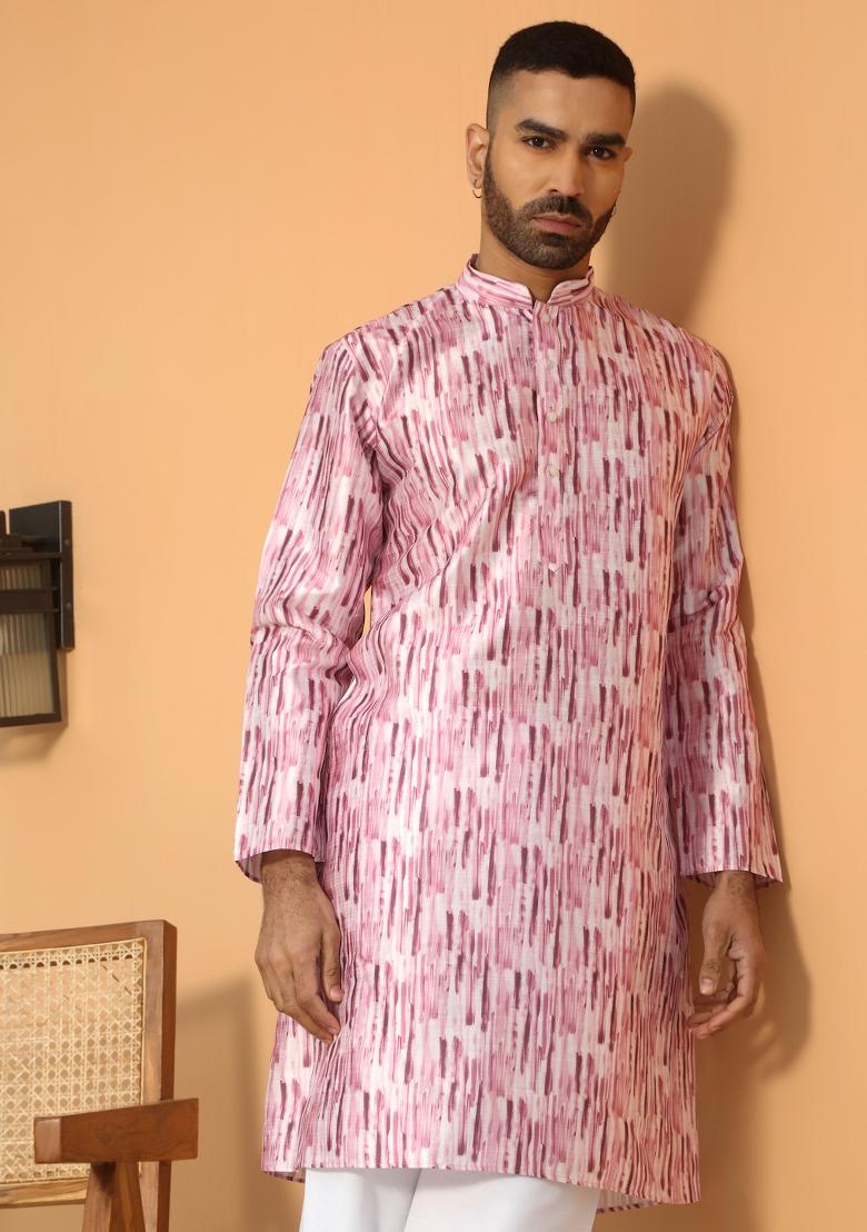 Pink Tie Dye Silk Blend Kurta For Men