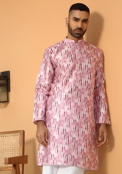 Pink Tie Dye Silk Blend Kurta For Men