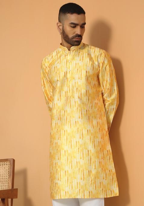 Yellow Tie Dye Silk Blend Kurta For Men