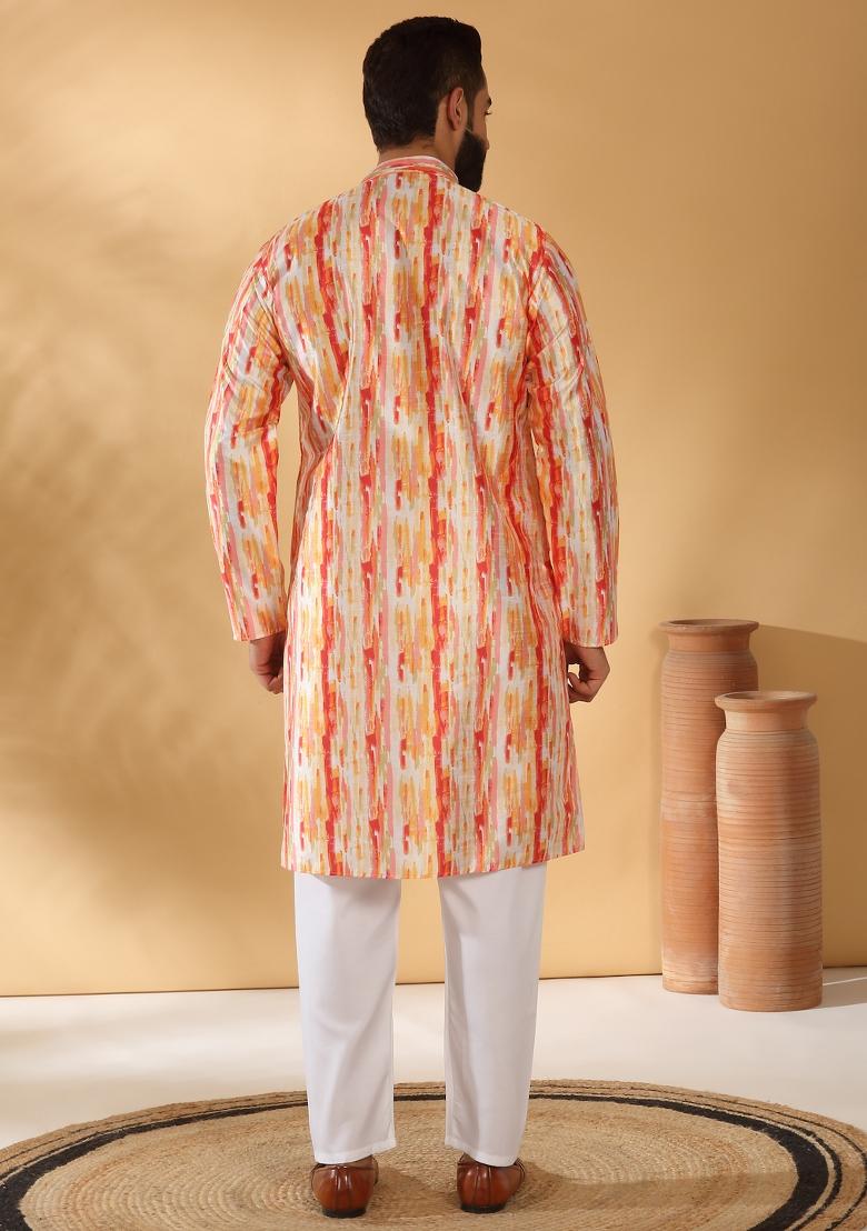 Yellow Tie Dye Silk Blend Kurta For Men