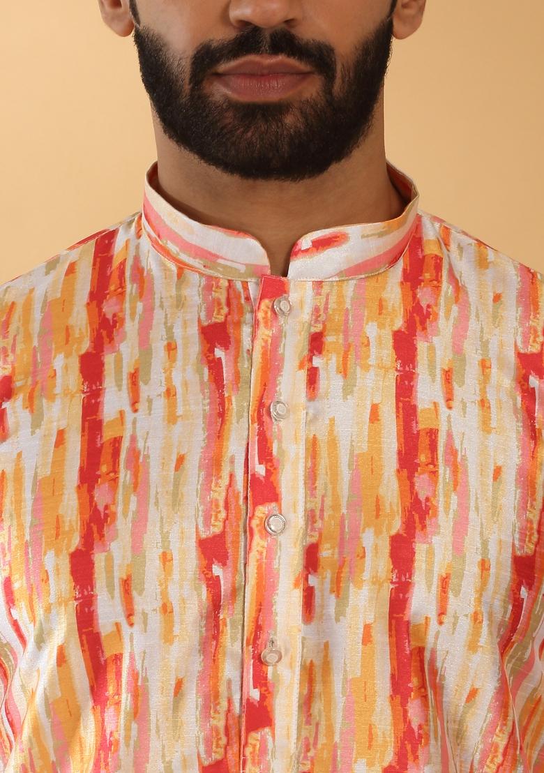Yellow Tie Dye Silk Blend Kurta For Men