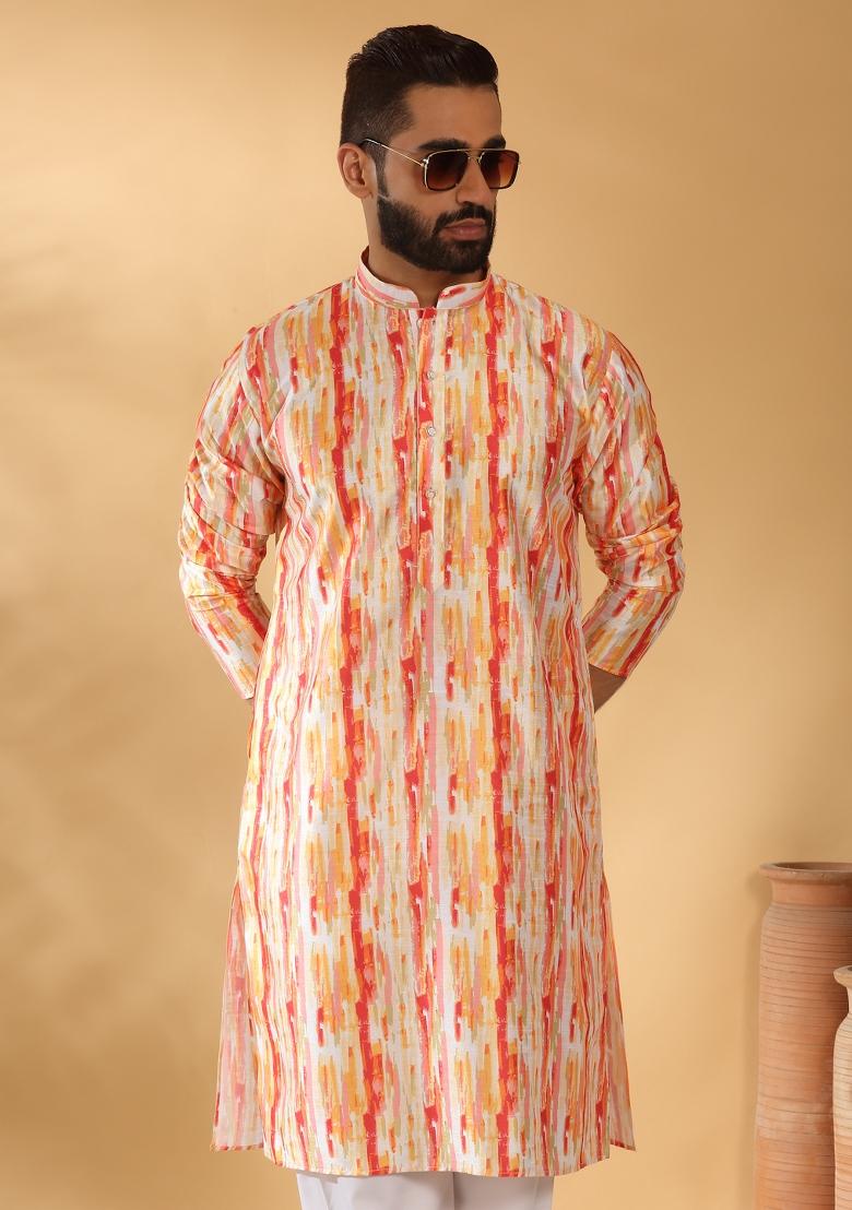Yellow Tie Dye Silk Blend Kurta For Men